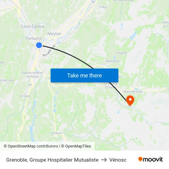 Grenoble, Groupe Hospitalier Mutualiste to Vénosc map