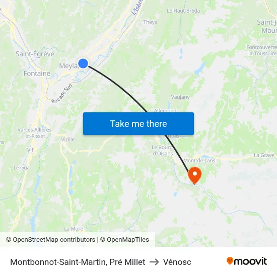 Montbonnot-Saint-Martin, Pré Millet to Vénosc map
