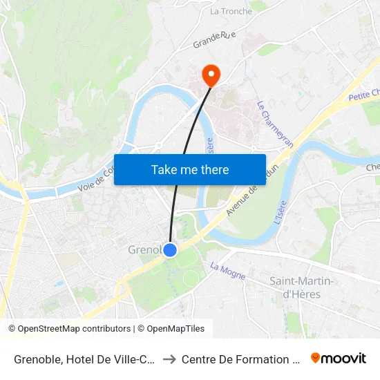 Grenoble, Hotel De Ville-Chanrion to Centre De Formation Du Crih map