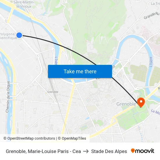 Grenoble, Marie-Louise Paris - Cea to Stade Des Alpes map