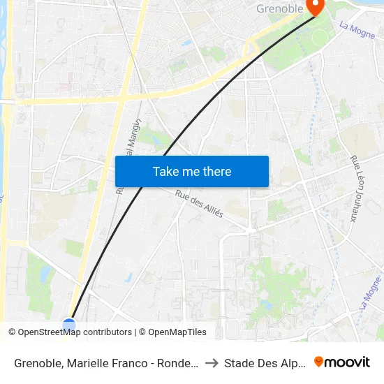 Grenoble, Marielle Franco - Rondeau to Stade Des Alpes map