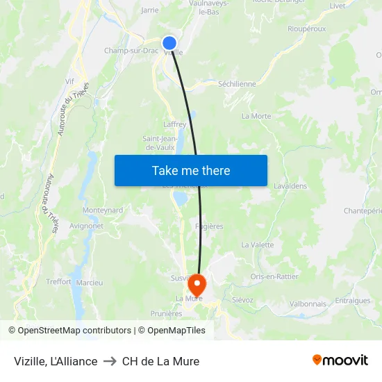 Vizille, L'Alliance to CH de La Mure map