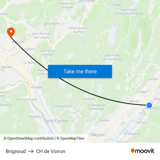 Brignoud to CH de Voiron map