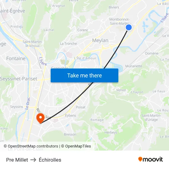 Pre Millet to Échirolles map