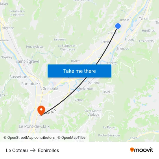 Le Coteau to Échirolles map