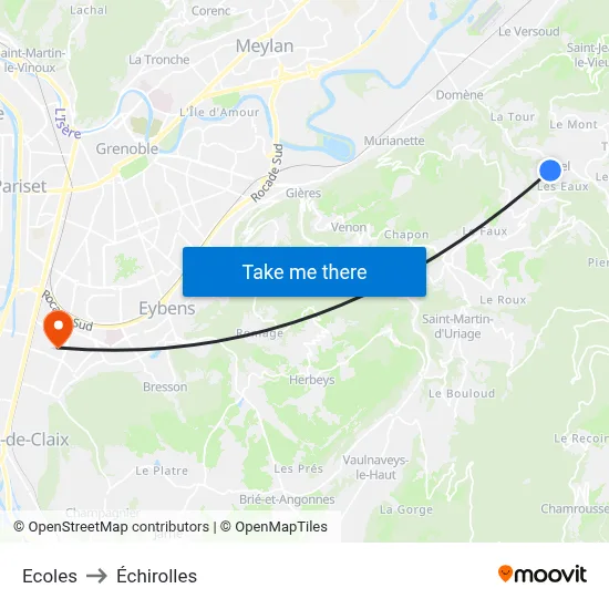 Ecoles to Échirolles map