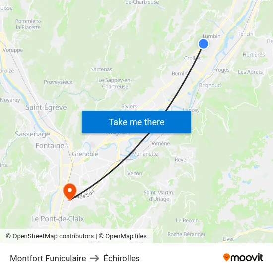 Montfort Funiculaire to Échirolles map