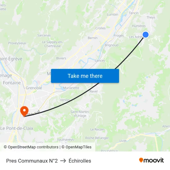 Pres Communaux N°2 to Échirolles map
