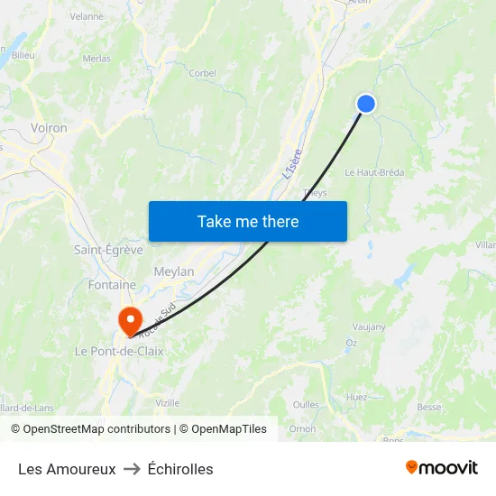 Les Amoureux to Échirolles map