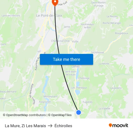 La Mure, Zi Les Marais to Échirolles map