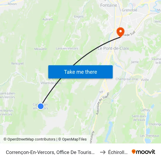 Corrençon-En-Vercors, Office De Tourisme to Échirolles map