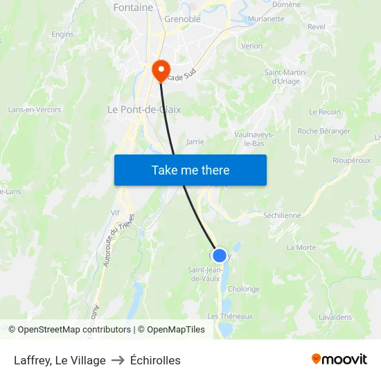 Laffrey, Le Village to Échirolles map