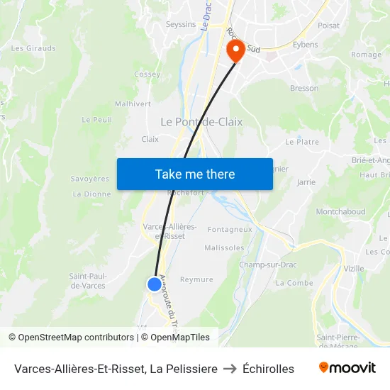 Varces-Allières-Et-Risset, La Pelissiere to Échirolles map