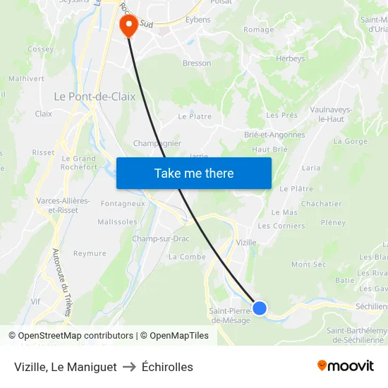 Vizille, Le Maniguet to Échirolles map