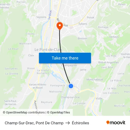 Champ-Sur-Drac, Pont De Champ to Échirolles map