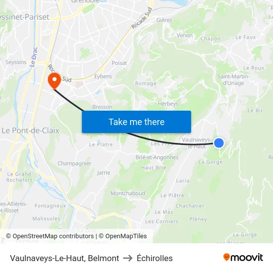 Vaulnaveys-Le-Haut, Belmont to Échirolles map
