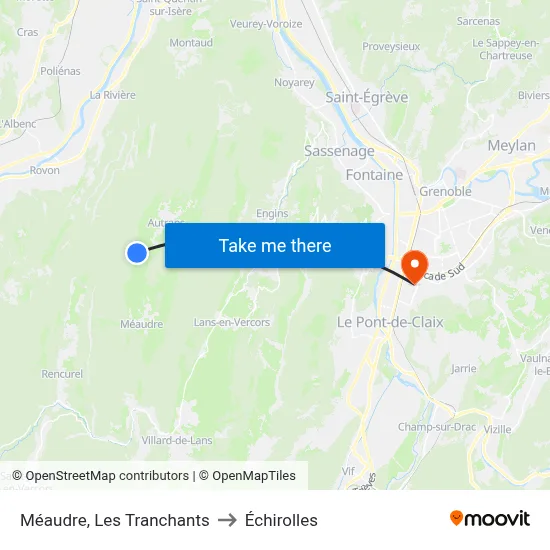 Méaudre, Les Tranchants to Échirolles map