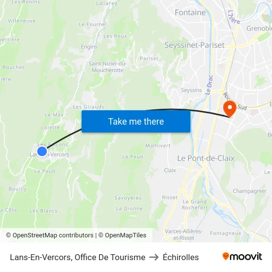 Lans-En-Vercors, Office De Tourisme to Échirolles map