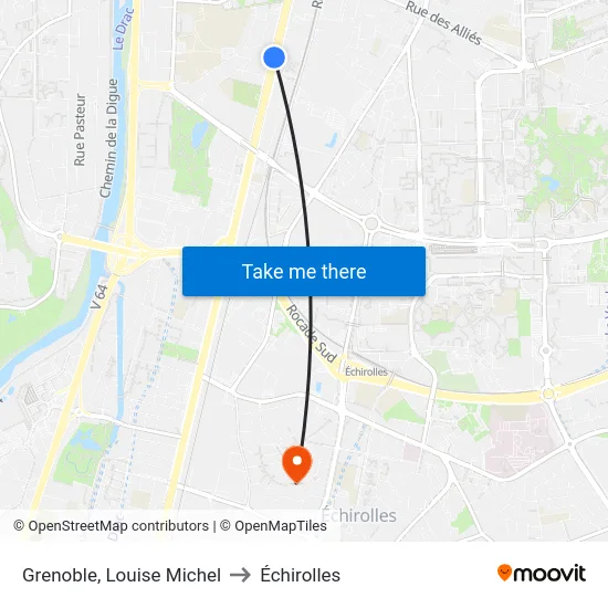 Grenoble, Louise Michel to Échirolles map