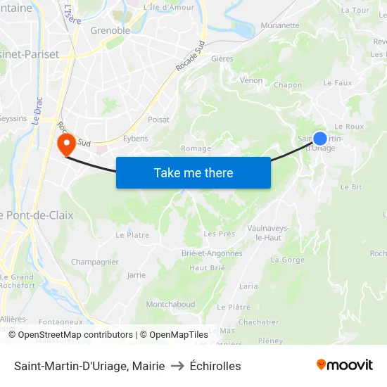 Saint-Martin-D'Uriage, Mairie to Échirolles map