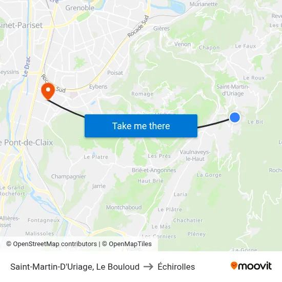 Saint-Martin-D'Uriage, Le Bouloud to Échirolles map