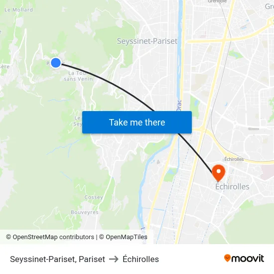 Seyssinet-Pariset, Pariset to Échirolles map