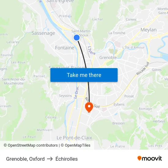 Grenoble, Oxford to Échirolles map