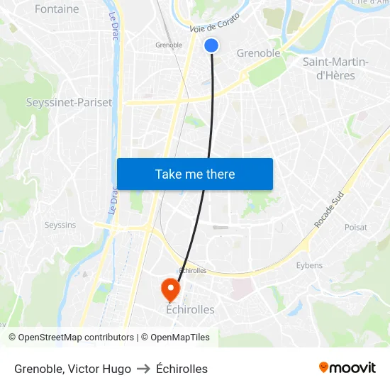 Grenoble, Victor Hugo to Échirolles map