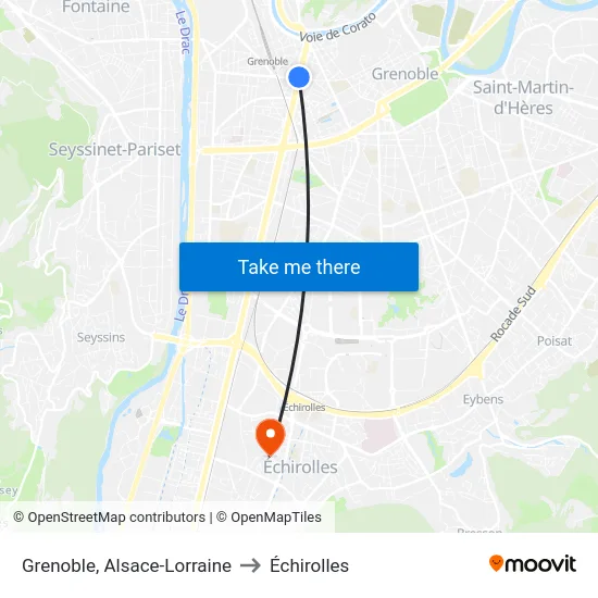 Grenoble, Alsace-Lorraine to Échirolles map