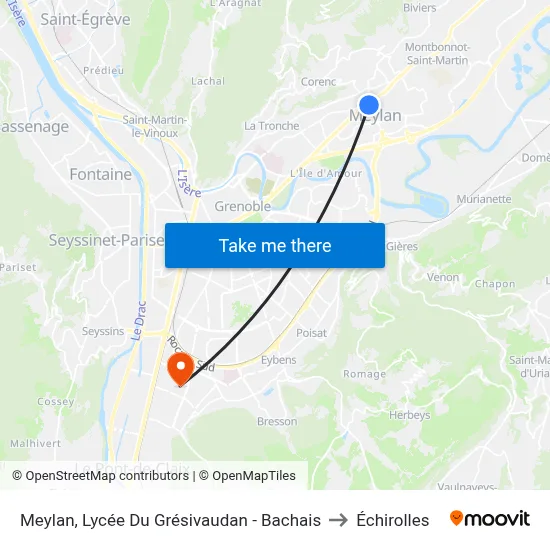 Meylan, Lycée Du Grésivaudan - Bachais to Échirolles map