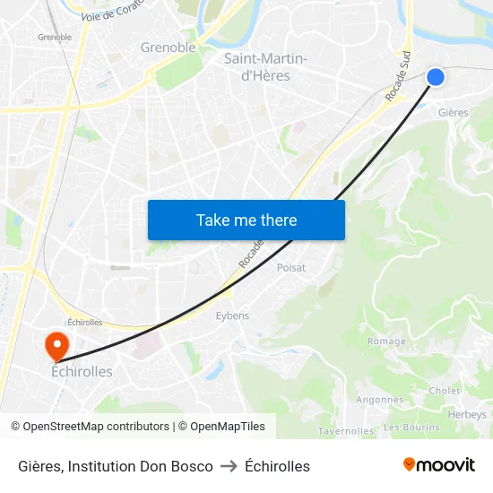 Gières, Institution Don Bosco to Échirolles map