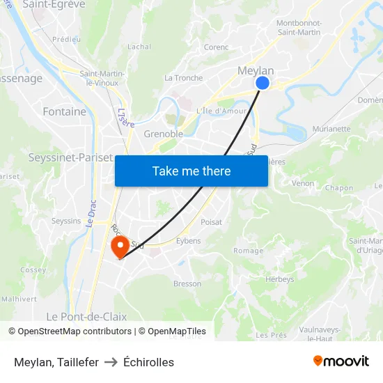 Meylan, Taillefer to Échirolles map