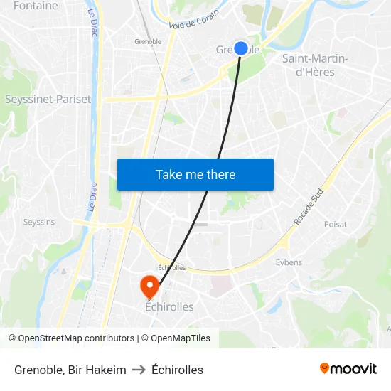 Grenoble, Bir Hakeim to Échirolles map