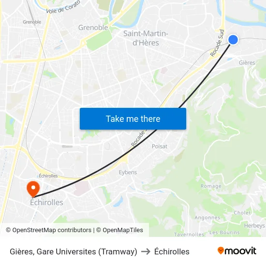 Gières, Gare Universites (Tramway) to Échirolles map