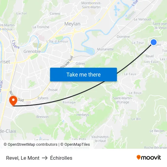 Revel, Le Mont to Échirolles map