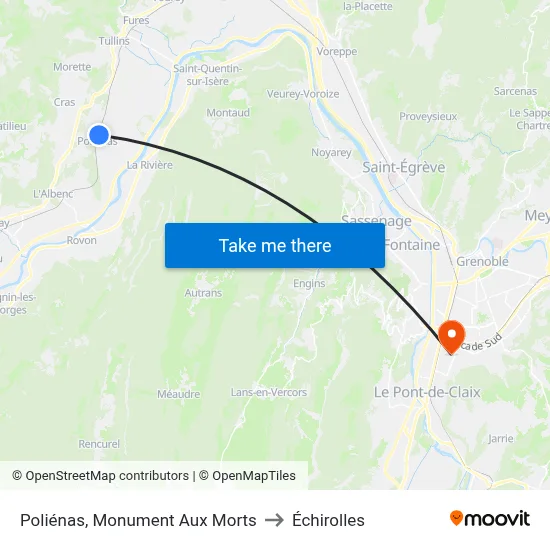 Poliénas, Monument Aux Morts to Échirolles map