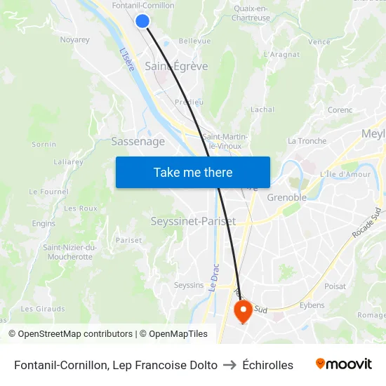 Fontanil-Cornillon, Lep Francoise Dolto to Échirolles map