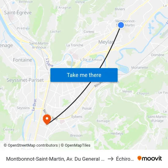 Montbonnot-Saint-Martin, Av. Du General De Gaulle to Échirolles map