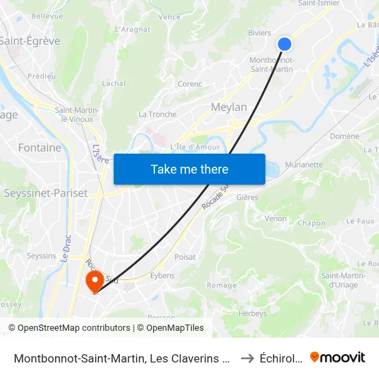 Montbonnot-Saint-Martin, Les Claverins Rd1090 to Échirolles map