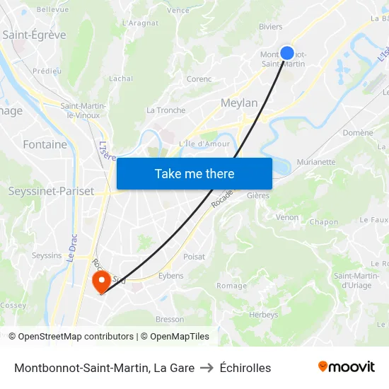 Montbonnot-Saint-Martin, La Gare to Échirolles map