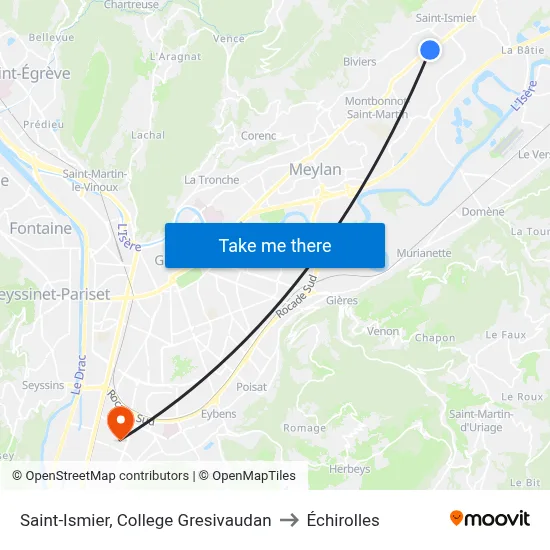Saint-Ismier, College Gresivaudan to Échirolles map