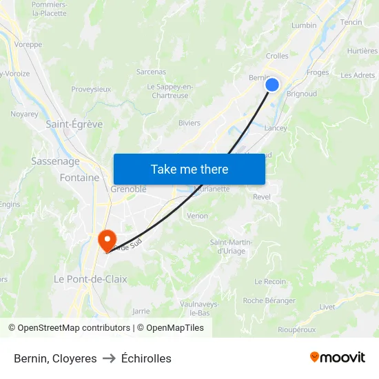 Bernin, Cloyeres to Échirolles map