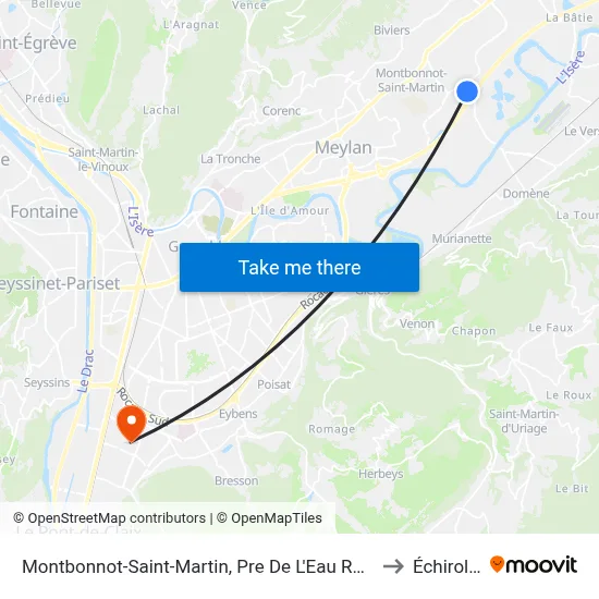 Montbonnot-Saint-Martin, Pre De L'Eau Rond Point to Échirolles map