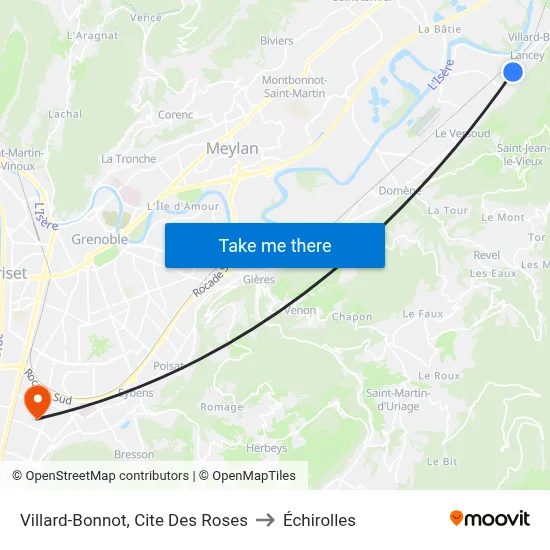 Villard-Bonnot, Cite Des Roses to Échirolles map