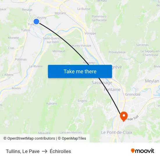 Tullins, Le Pave to Échirolles map