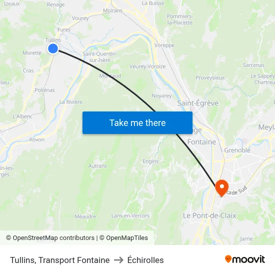Tullins, Transport Fontaine to Échirolles map