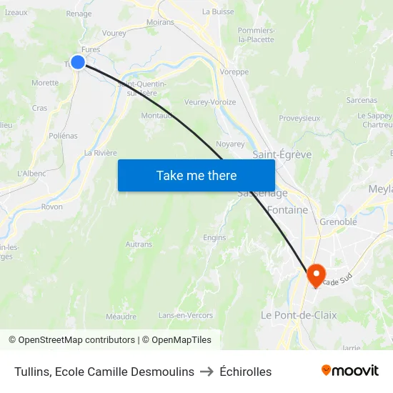 Tullins, Ecole Camille Desmoulins to Échirolles map
