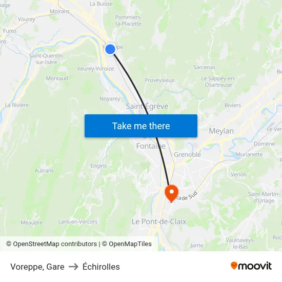 Voreppe, Gare to Échirolles map