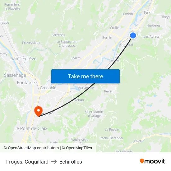 Froges, Coquillard to Échirolles map