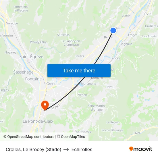 Crolles, Le Brocey (Stade) to Échirolles map